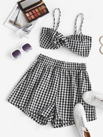 ZAFUL Ensemble de Short Tordu à Carreaux à Bretelle Deux Pièces S Noir