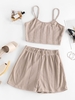 ZAFUL Ensemble de Short Tricoté Losange à Bretelle L Café lumière