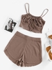 ZAFUL Ensemble de Short Tricoté Maille à Taille Haute avec Trou de Serrure M Café