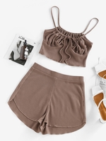 ZAFUL Ensemble de Short Tricoté Maille à Taille Haute avec Trou de Serrure M Café