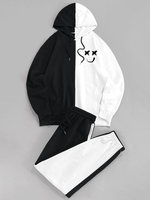 ZAFUL Ensemble de Sweat à Capuche Contrasté avec Poche en Avant et de Pantalon Xl Noir