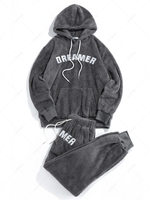 ZAFUL Ensemble de Sweat à Capuche Fourré Motif de Lettre et de Pantalon Deux Pièces L Ardoise grise