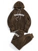 ZAFUL Ensemble de Sweat à Capuche Fourré Motif de Lettre et de Pantalon Deux Pièces S Brun ours