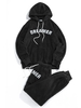 ZAFUL Ensemble de Sweat à Capuche Fourré Motif de Lettre et de Pantalon Deux Pièces S Noir