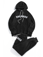 ZAFUL Ensemble de Sweat à Capuche Fourré Motif de Lettre et de Pantalon Deux Pièces S Noir