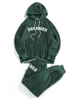 ZAFUL Ensemble de Sweat à Capuche Fourré Motif de Lettre et de Pantalon Deux Pièces Xl Vert profond