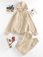 ZAFUL Ensemble de Sweat à Capuche Long à Goutte Epaule à Cordon Pour Femme Xl Café lumière