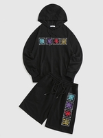 ZAFUL Ensemble de Sweat à Capuche Timbre et Rose Brodée avec Short Xl Noir