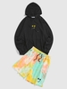 ZAFUL Ensemble de Sweat à Capuche Visage Brodé et de Short Teinté Imprimé Xl Noir