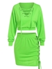 ZAFUL Ensemble de Sweat-shirt Court en Couleur Brillante à Lacets et de Jupe Xl Vert