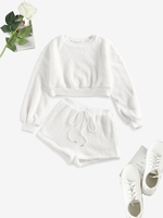 ZAFUL Ensemble de Sweat-shirt Court et de Short M Blanc