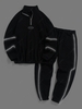 ZAFUL Ensemble de Sweat-shirt Lettre Graphique et Rayure Zébrée Brodée en Laine et Pantalon Taille unique Noir