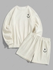 ZAFUL Ensemble de Sweat-shirt Visage Souriant Brodé en Laine et de Short Xl Blanc