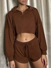 ZAFUL Ensemble de Sweat-shirt Zippé à Goutte Epaule et de Short à Cordon Xl Café