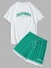 ZAFUL Ensemble de T-shirt de Sport à Lettre CALIFORNIA et Short à Cordon Xxl Vert profond