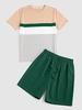 ZAFUL Ensemble de T-shirt en Blocs de Couleurs et de Short à Cordon L Vert profond