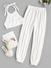 ZAFUL Ensemble de Top et de Pantalon Contrasté à Col Halter avec Cordon Pour Femme M Blanc