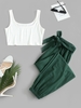 ZAFUL Ensemble de Top Court Côtelé et de Pantalon de Jogging Ceinturé Pour Femme S Vert profond