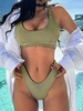 ZAFUL Ensemble de Top de Bikini Croisé et de Bas à Coupe Haute L Vert