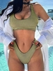 ZAFUL Ensemble de Top de Bikini Croisé et de Bas à Coupe Haute M Vert