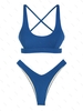 ZAFUL Ensemble de Top de Bikini Croisé et de Bas à Coupe Haute S Bleu profond