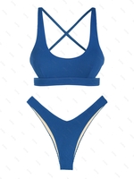 ZAFUL Ensemble de Top de Bikini Croisé et de Bas à Coupe Haute S Bleu profond
