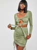 ZAFUL Ensemble de Top Noué à Manches Longues et de Jupe Plissée L Vert clair