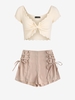ZAFUL Ensemble de Tricot Plongeant et de Short à Lacets Taille unique Café lumière