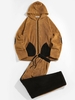 ZAFUL Ensemble de Veste à Capuche Fourrée en Blocs de Couleurs et de Pantalon L Café