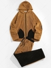 ZAFUL Ensemble de Veste à Capuche Fourrée en Blocs de Couleurs et de Pantalon Xl Café