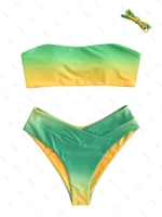ZAFUL Ensemble Haut de Bikini Ombré à Bretelle et Bas de Bikini à Taille Tulipe Taille unique Vert