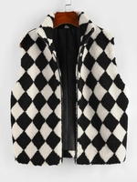 ZAFUL Gilet Motif de Losange en Fausse Fourrure M Noir