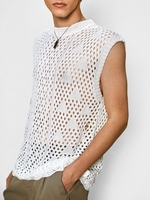 ZAFUL Gilet Pull de Plage Tricoté Evidé S Blanc