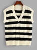 ZAFUL Gilet Pull Rayé en Deux Couleurs à Col V S Blanc