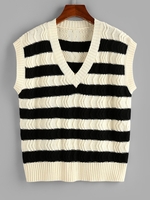 ZAFUL Gilet Pull Rayé en Deux Couleurs à Col V S Blanc