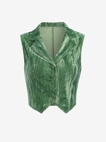ZAFUL Gilet Texturé Boutonné à Col Revers en Velours M Vert