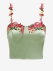 ZAFUL Haut à Bretelle Bustier Soyeux Fleuri Brodé de Patch S Vert clair