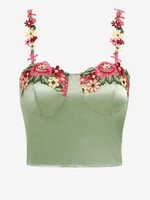 ZAFUL Haut à Bretelle Bustier Soyeux Fleuri Brodé de Patch S Vert clair