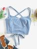 ZAFUL Haut à Bretelle Croisé en Vichy à Lacets S Bleu