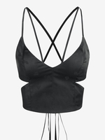 ZAFUL Haut à Bretelle Découpé Croisé Ouvert Au Dos à Lacets S Noir
