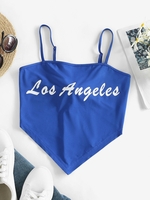 ZAFUL Haut à Bretelle Graphique Noué Au Dos S Bleu