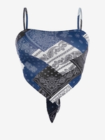 ZAFUL Haut à Bretelle Noué Au Dos à Imprimé Cachemire Style Bohémien M Bleu