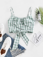 ZAFUL Haut à Bretelle Plissé à Ourlet Tulipe en Vichy M Vert
