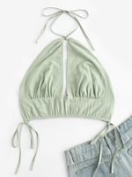 ZAFUL Haut à Col Halter avec Nœud Papillon S Vert clair