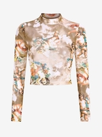ZAFUL Haut à Imprimé Ange en Maille Transparente à Col Montant L Multi a