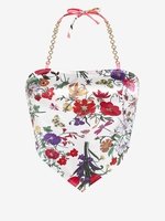 ZAFUL Haut à Imprimé Fleur à Col Halter avec Chaîne S Blanc