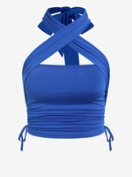 ZAFUL Haut Bandage Plissé Croisé à Col Halter L Bleu