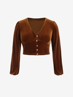 ZAFUL Haut Boutonné de Grande Taille à Manches Longues en Velours