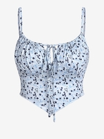 ZAFUL Haut Caraco Fleuri à Bretelle à Col Noué à Volants à Ourlet Hanky M Bleu clair
