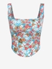 ZAFUL Haut Corset à Imprimé Fleuri à Col Carré L Bleu
